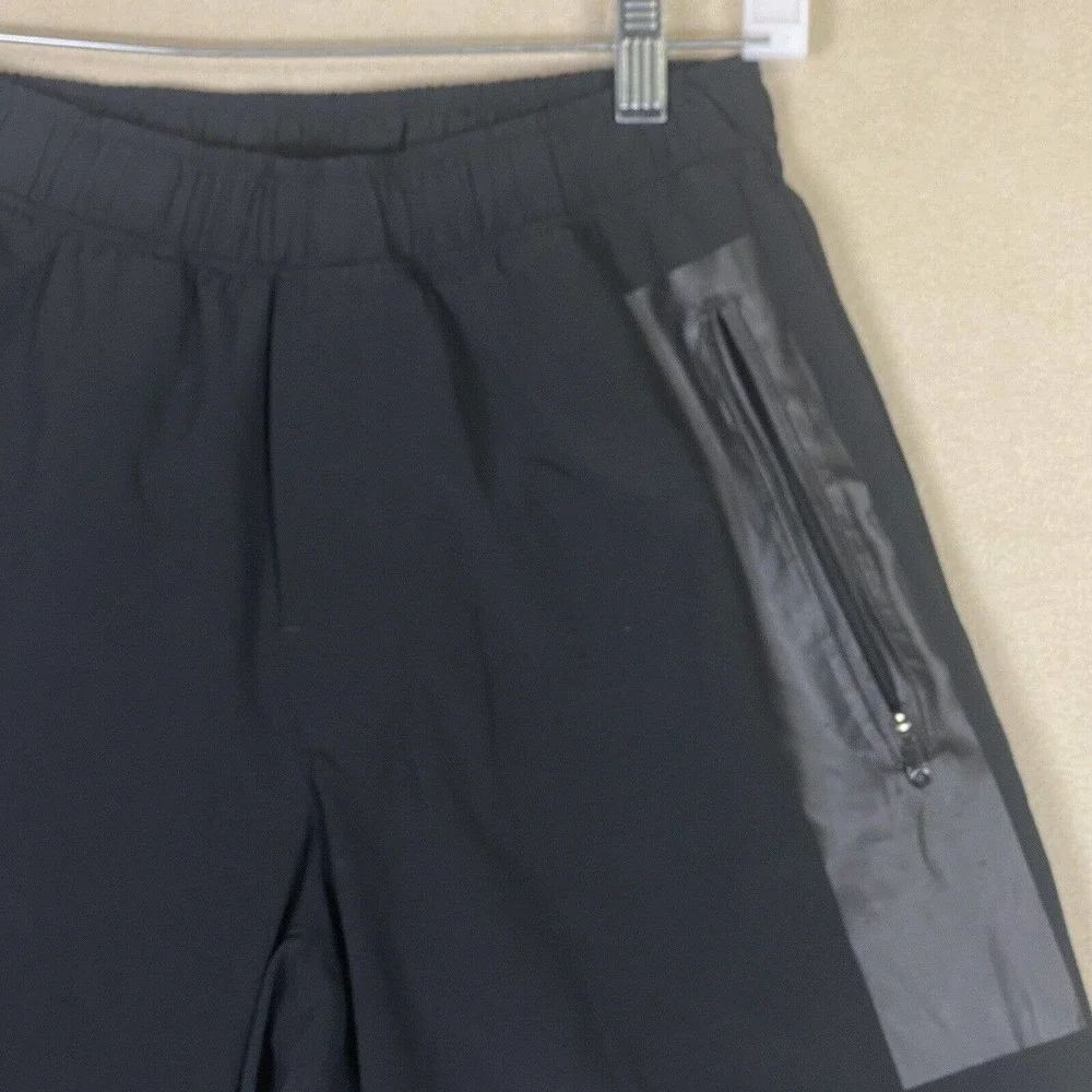 Lululemon Mens XS Black Athletic‎ Shorts Faux Leather Pockets Elastic Waist Logo